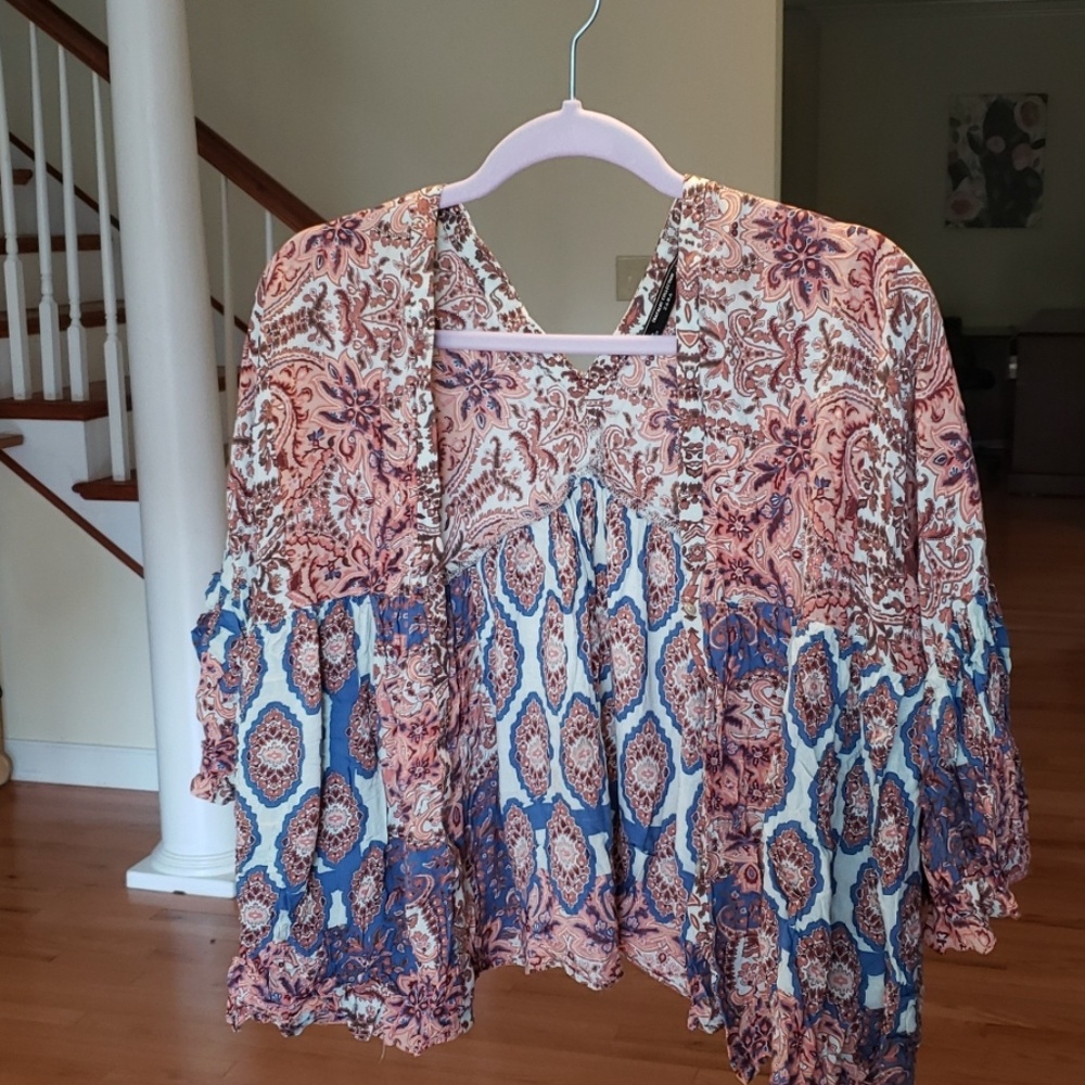 Trafaluc Linen Paisley Patterned Button Up